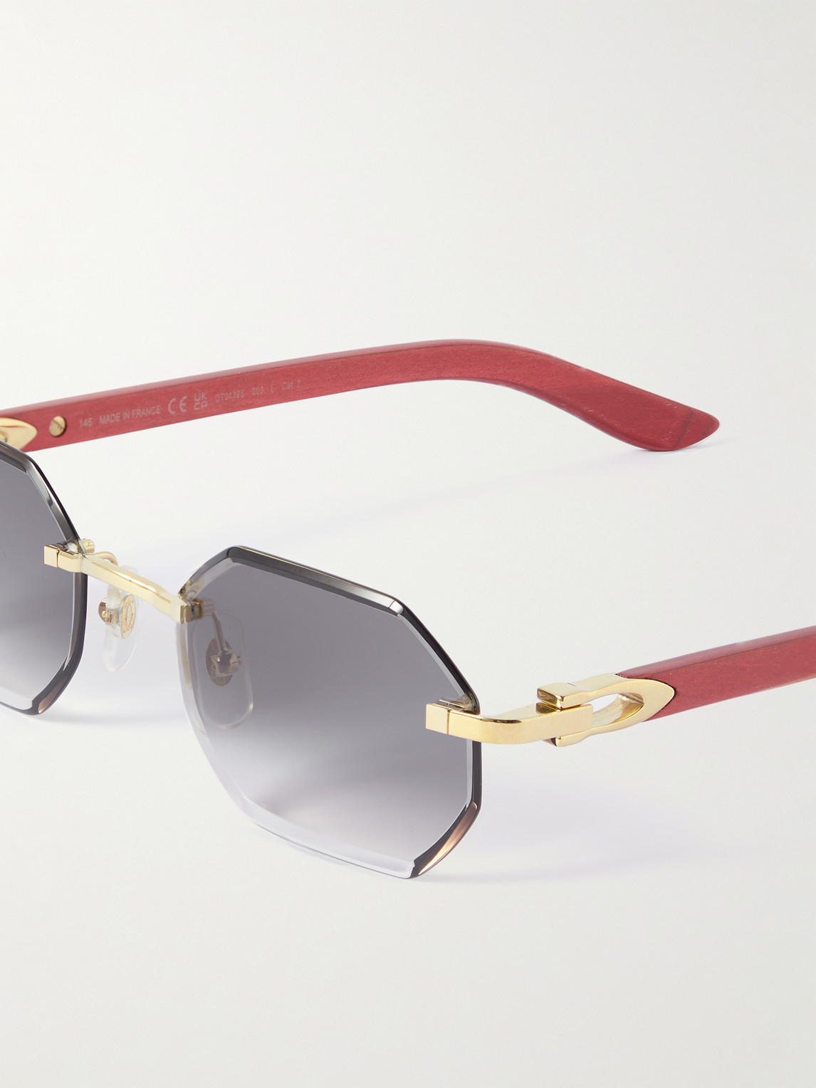 Shop Cartier Octagon-frame Gold-tone And Wood Sunglasses In Red