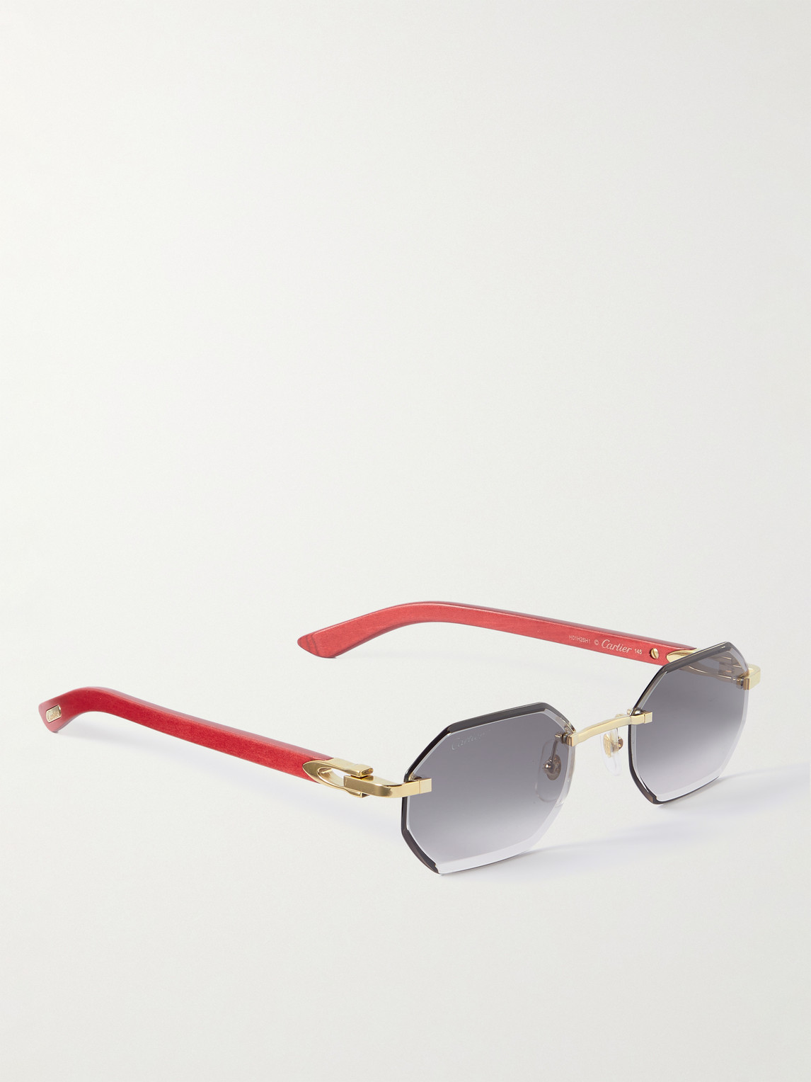 Shop Cartier Octagon-frame Gold-tone And Wood Sunglasses In Red