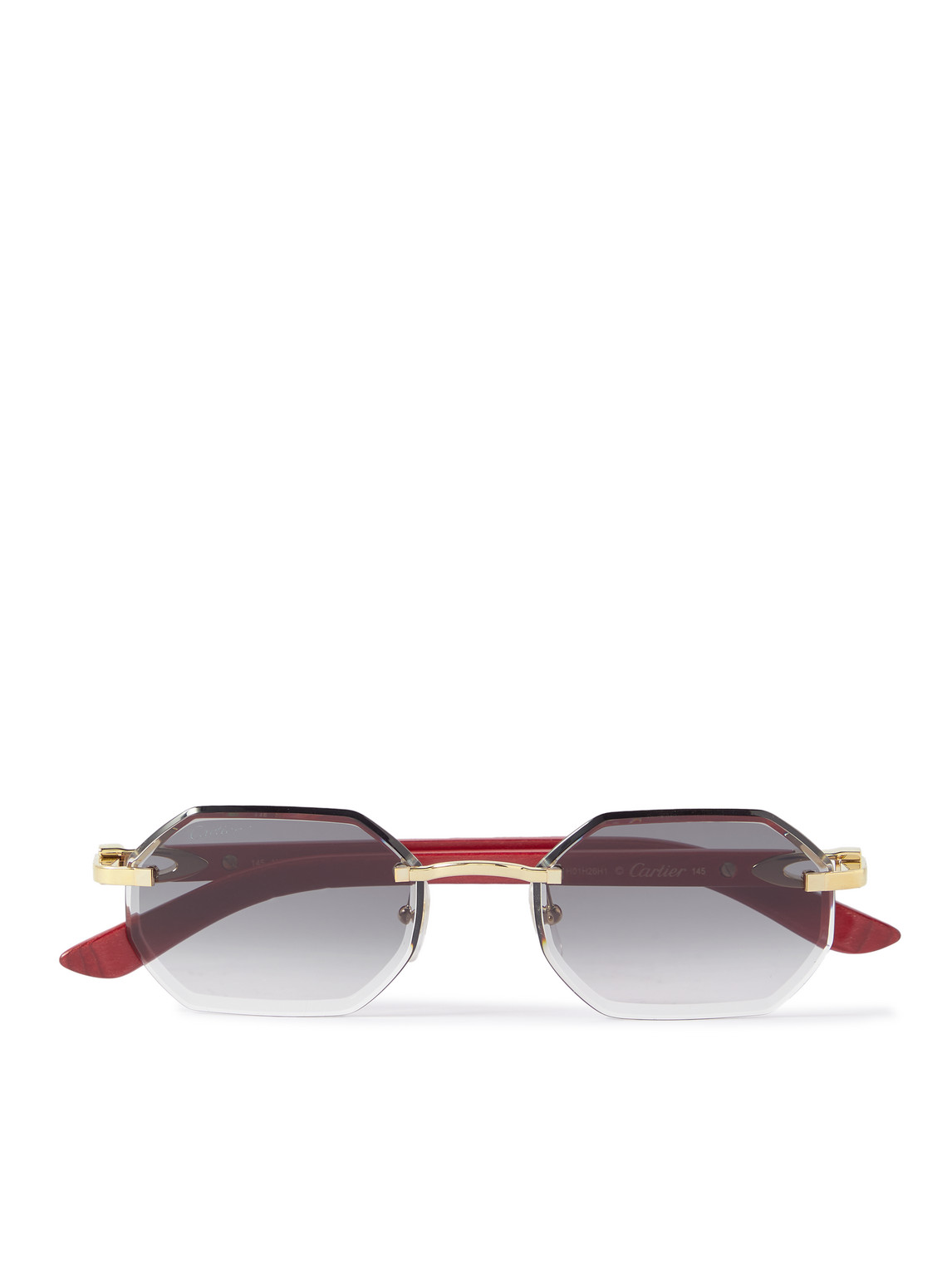 Cartier Octagon-frame Gold-tone And Wood Sunglasses In Red