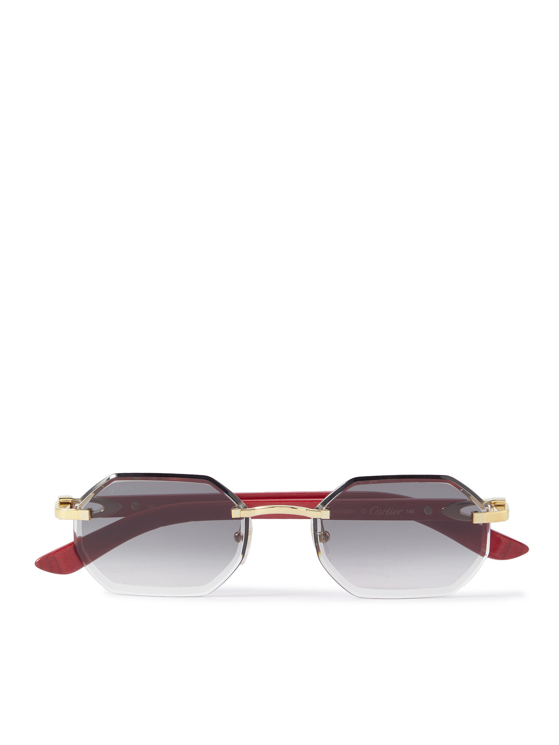 Octagon-Frame Gold-Tone and Wood Sunglasses