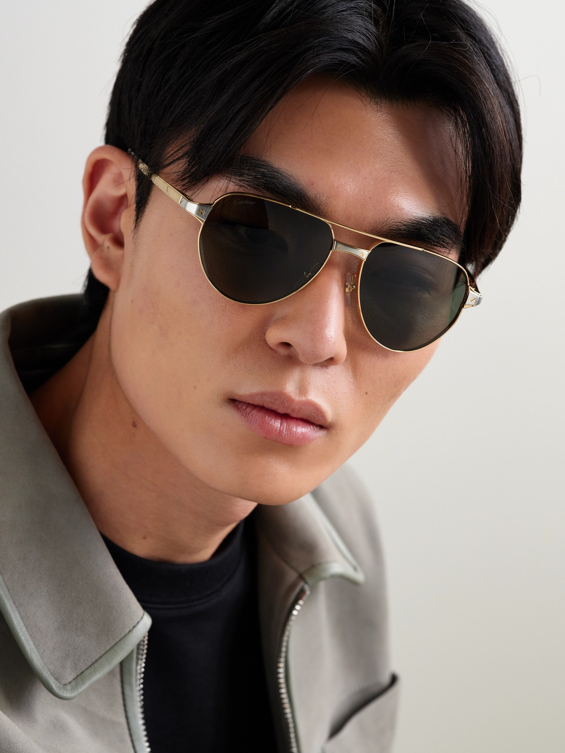 Shop Cartier Aviator-style Gold-tone Sunglasses