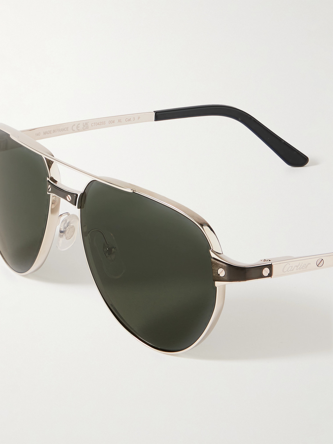 Shop Cartier Aviator-style Silver-tone Sunglasses