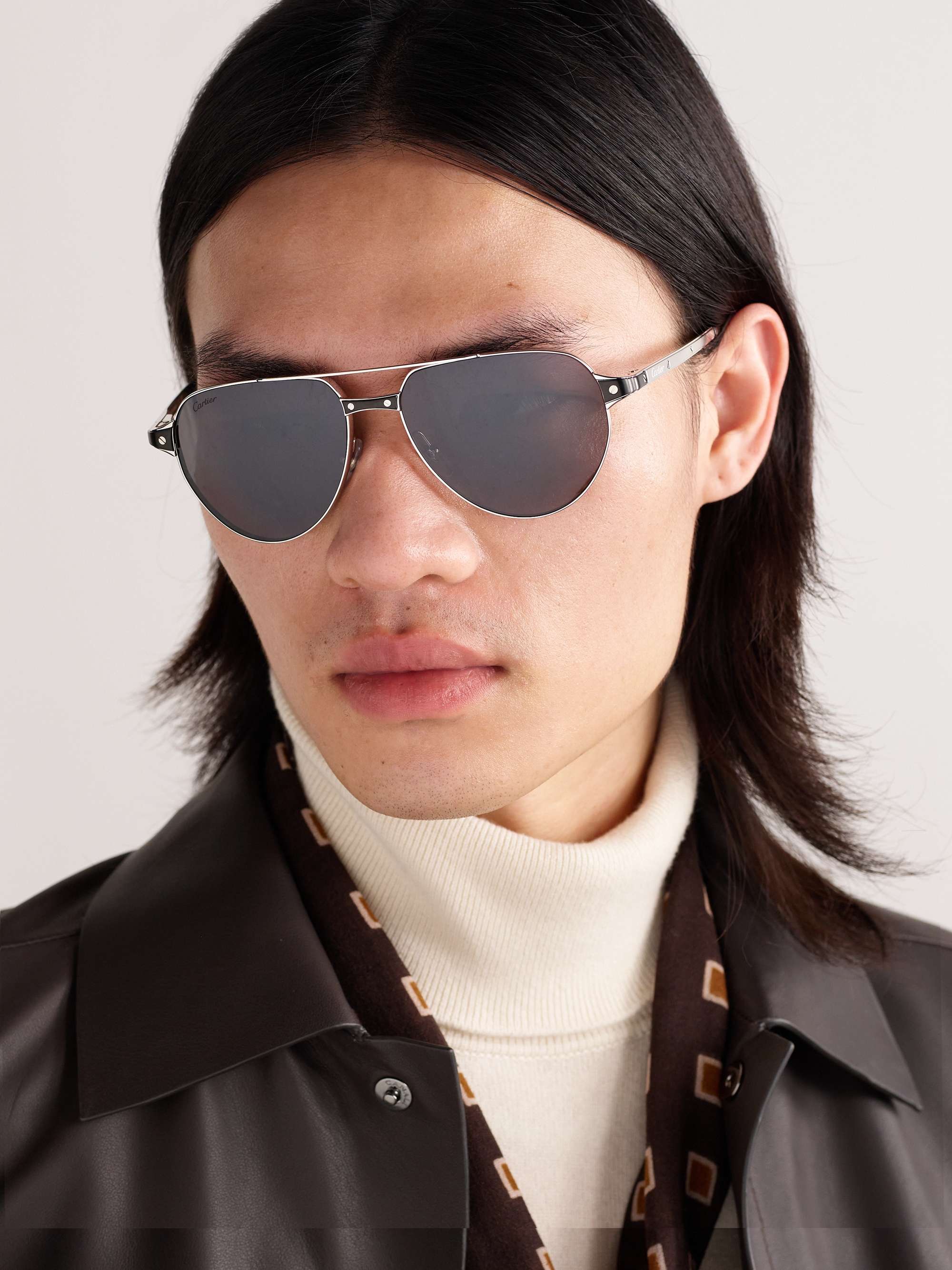 CARTIER EYEWEAR Aviator-Style Silver-Tone Sunglasses for Men | MR PORTER