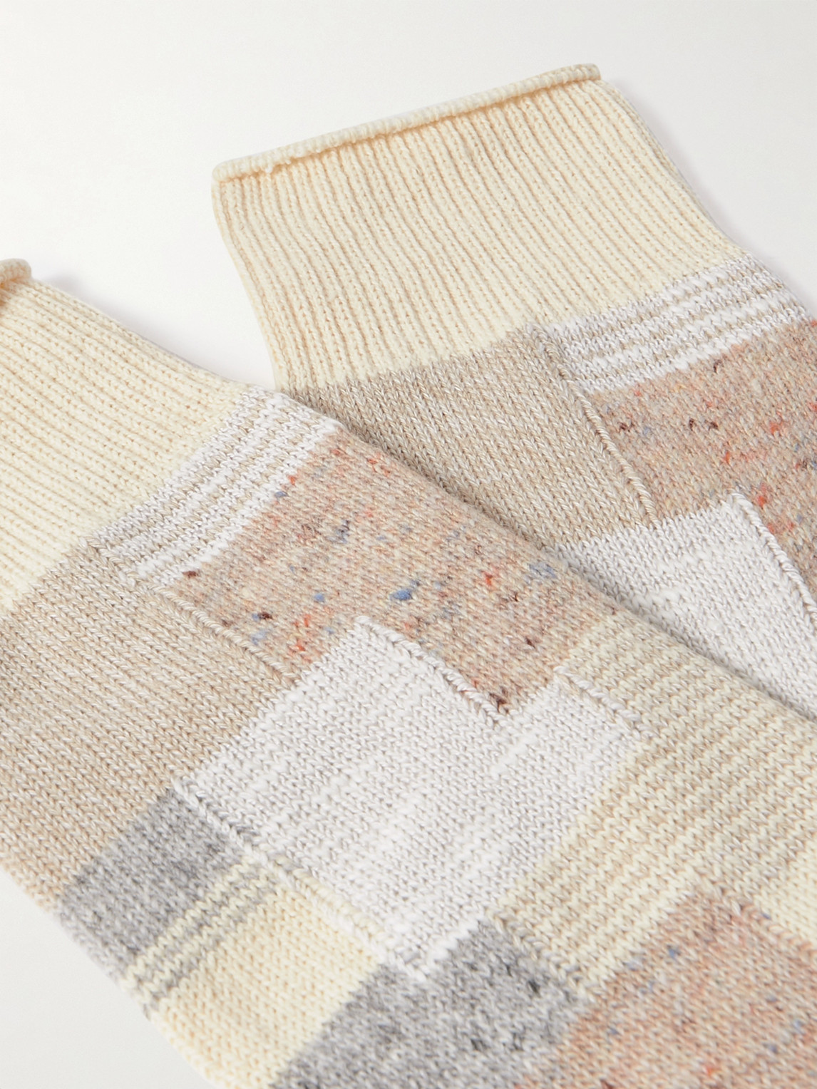 Shop Anonymous Ism Patchwork Jacquard-knit Cotton-blend Socks In Neutrals