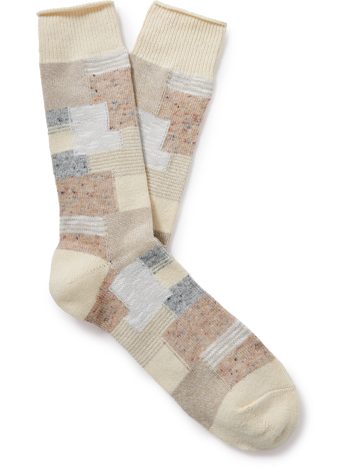 Anonymous Ism Patchwork Jacquard-knit Cotton-blend Socks In Neutral