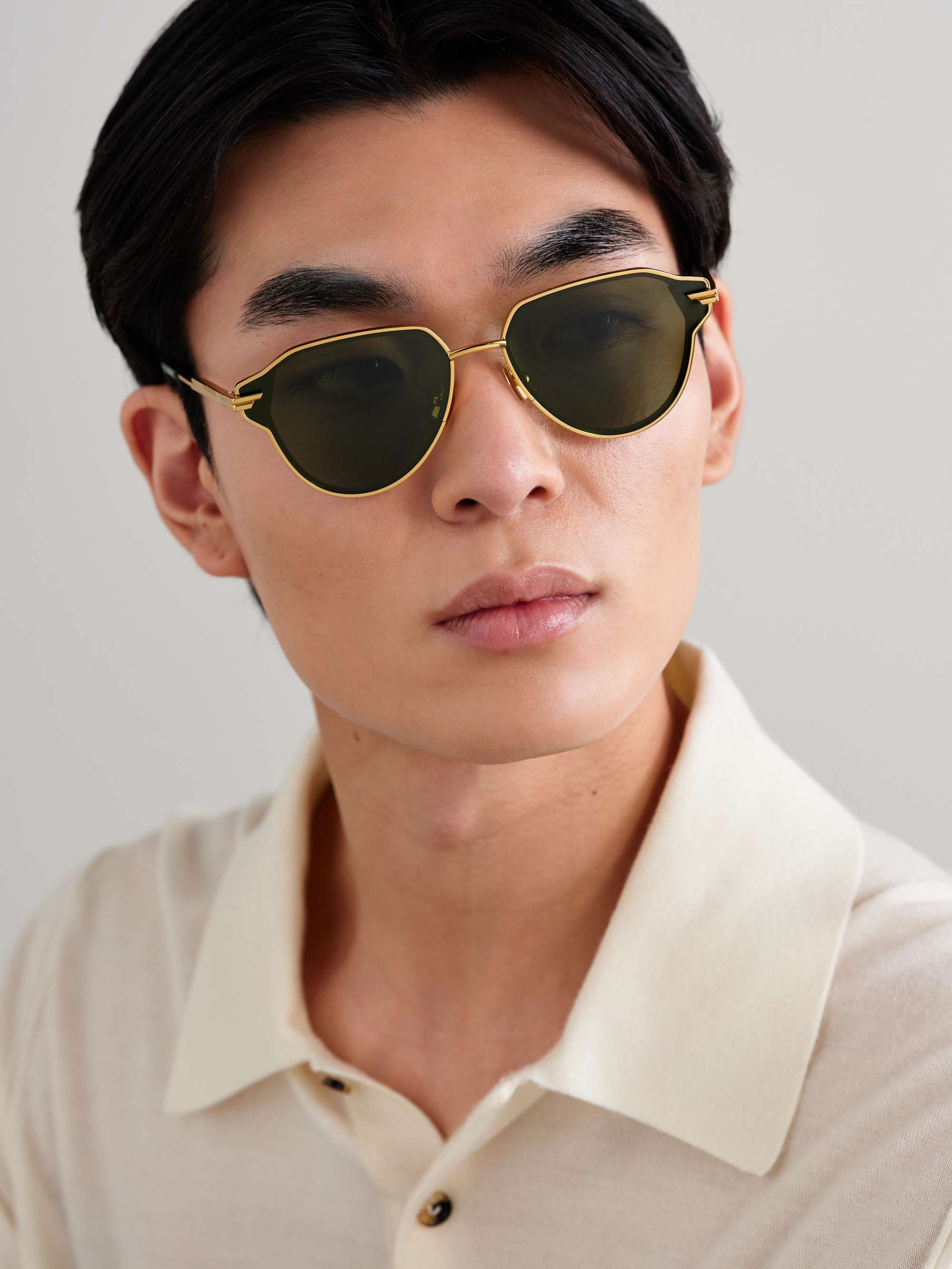 BOTTEGA VENETA EYEWEAR Aviator-Style Gold-Tone and Acetate Sunglasses ...