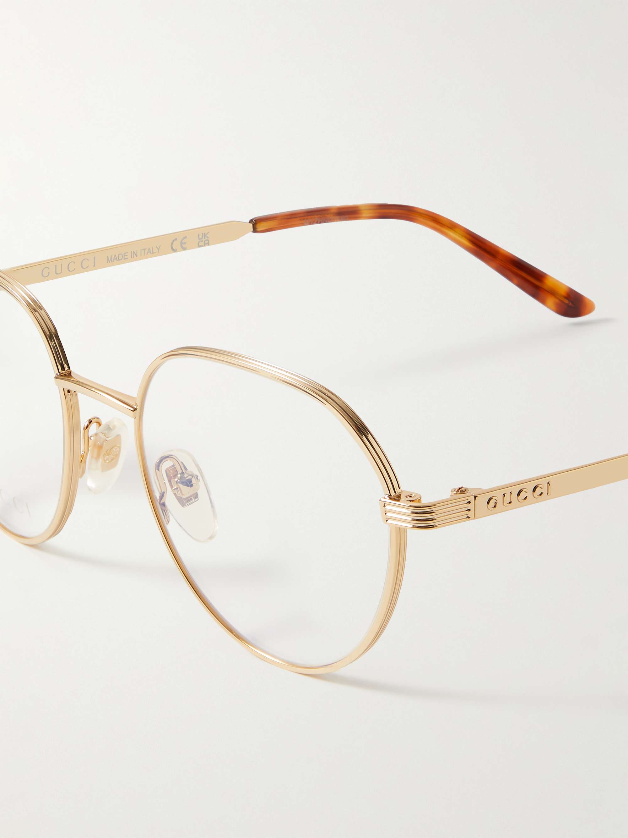 Chain-embellished round-frame gold-tone sunglasses