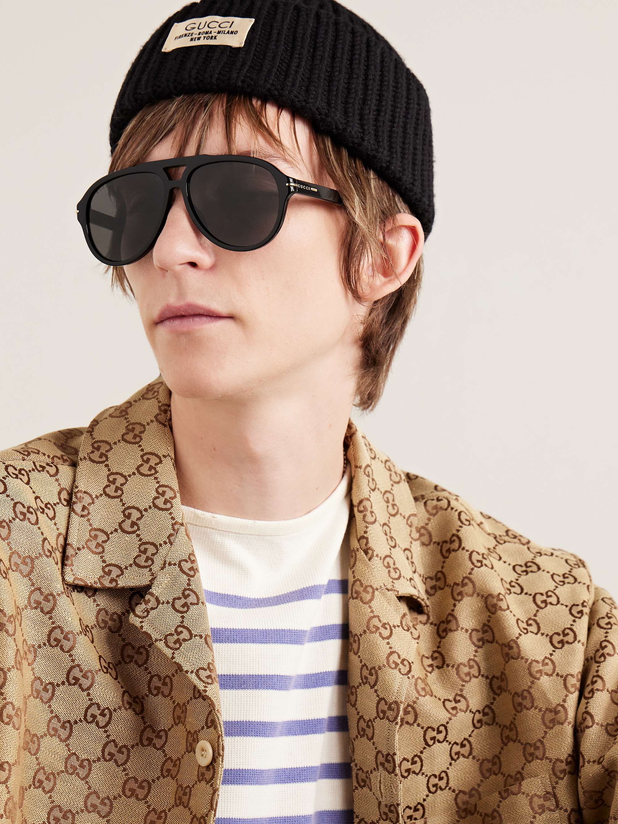 Square-frame sunglasses in black acetate | GUCCI® US