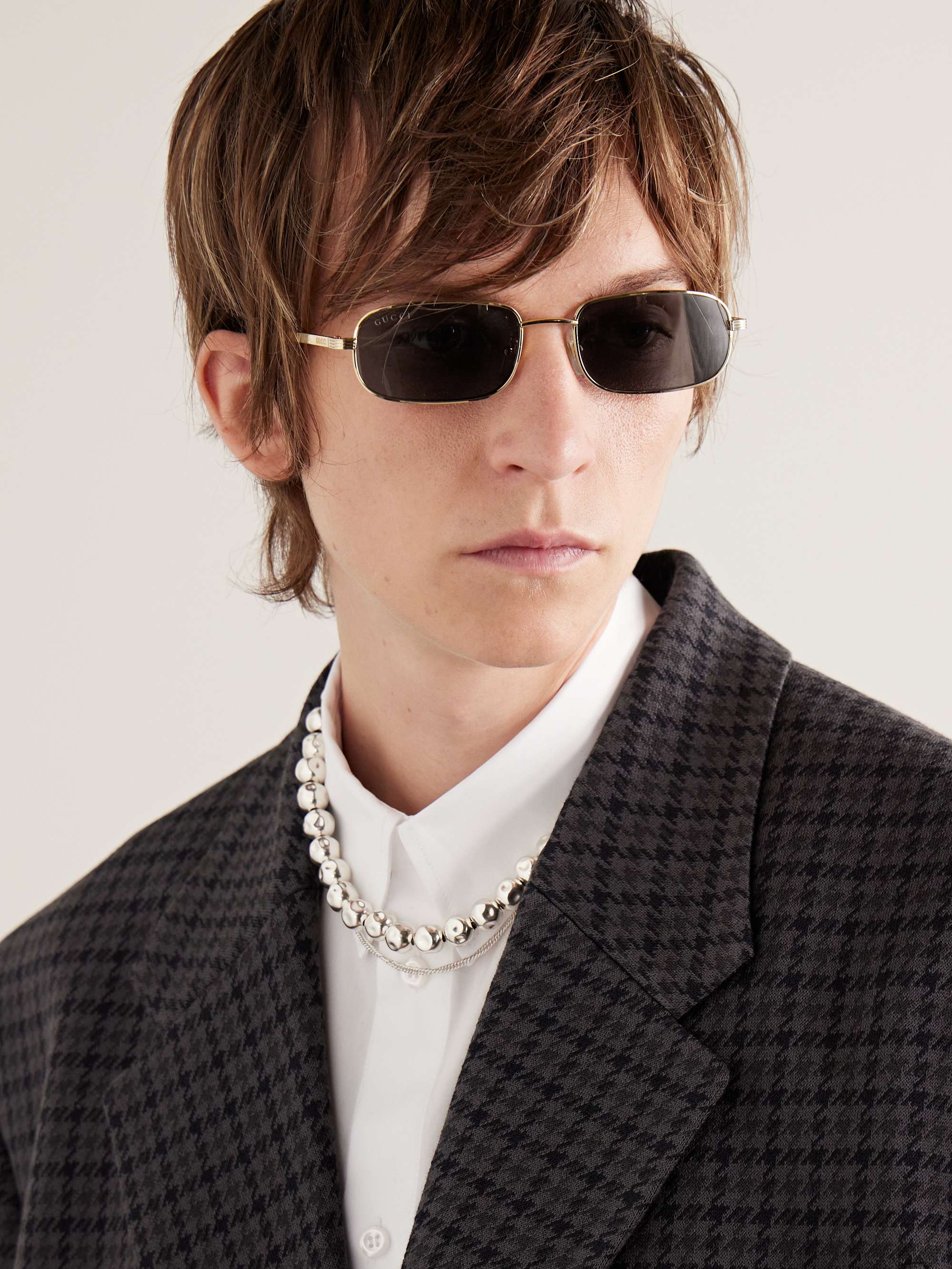GUCCI EYEWEAR Rectangular-Frame Gold-Tone Sunglasses for Men | MR PORTER