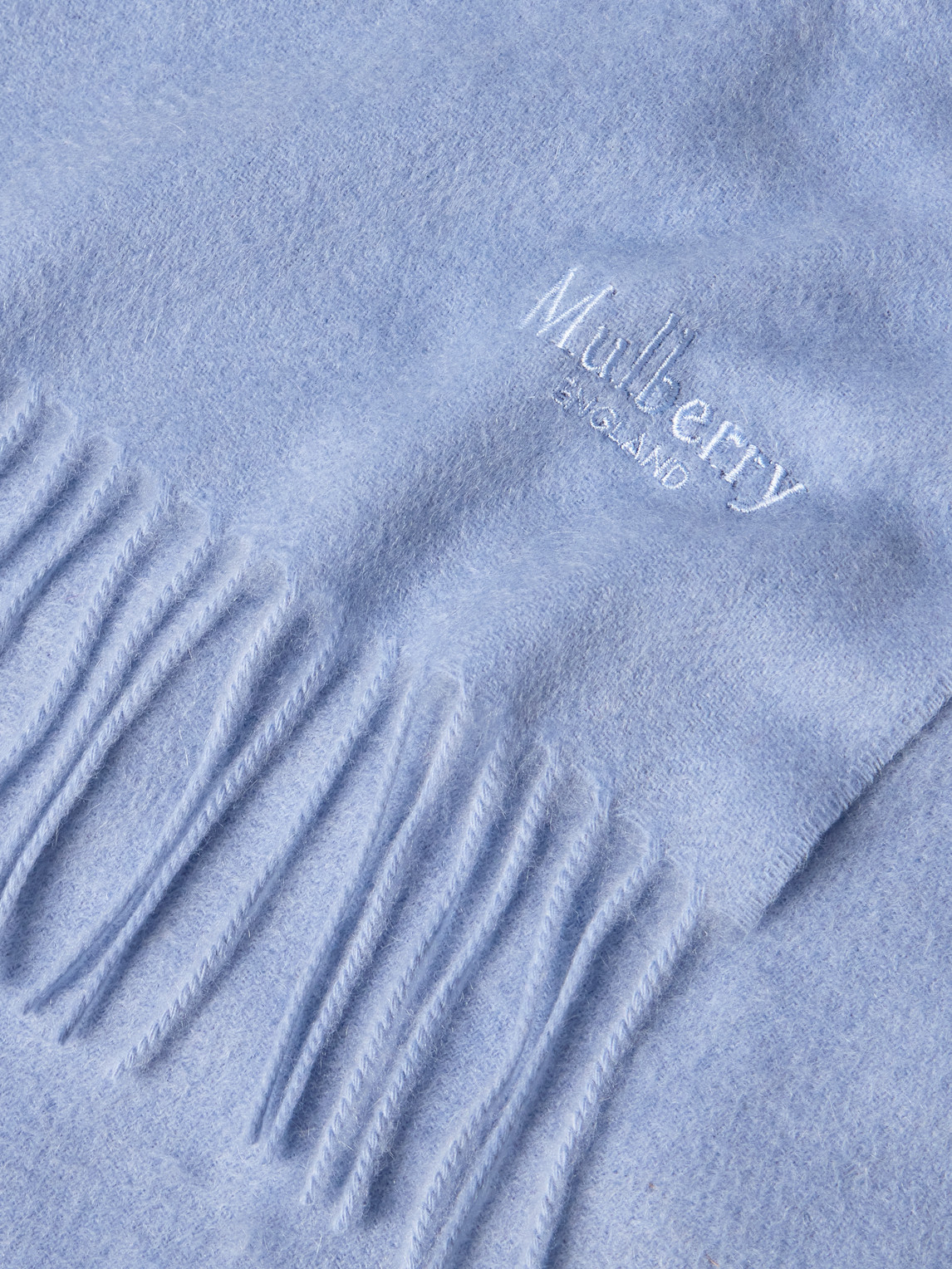 Shop Mulberry Fringed Logo-embroidered Cashmere Scarf In Blue
