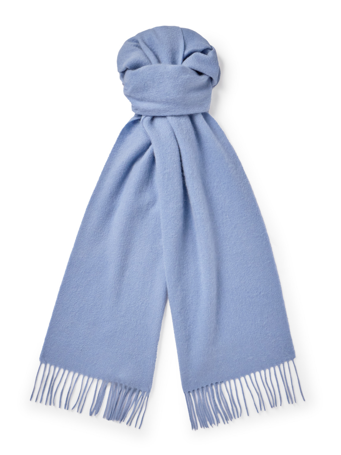 Mulberry Fringed Logo-embroidered Cashmere Scarf In Blue