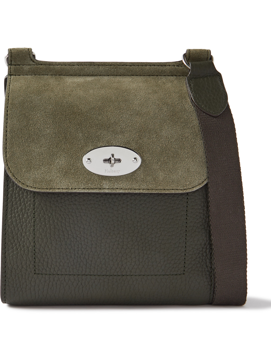 Mulberry Antony Small Suede-trimmed Full-grain Leather Messenger Bag In Green