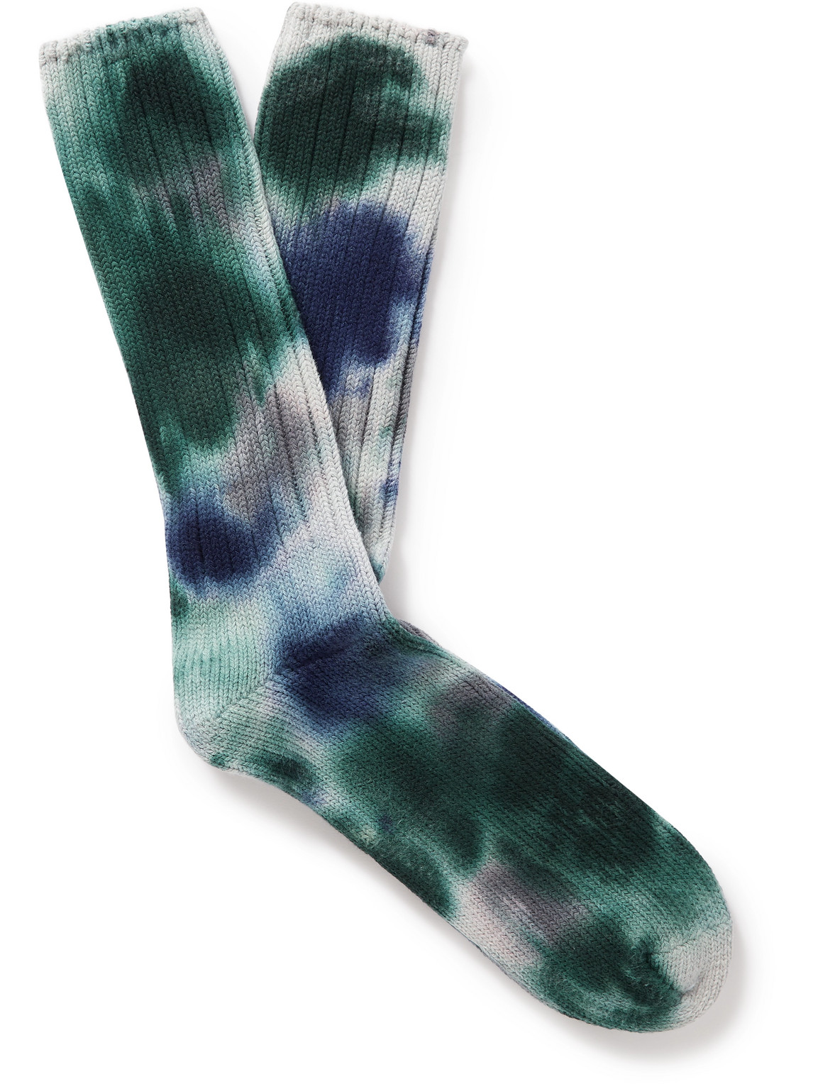 Anonymous Ism Scatter Dye Tie-dyed Ribbed Cotton-blend Socks In Gray