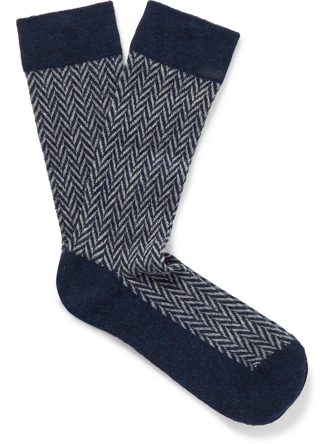 Anonymous Ism Herringbone Jacquard-knit Socks In Blue