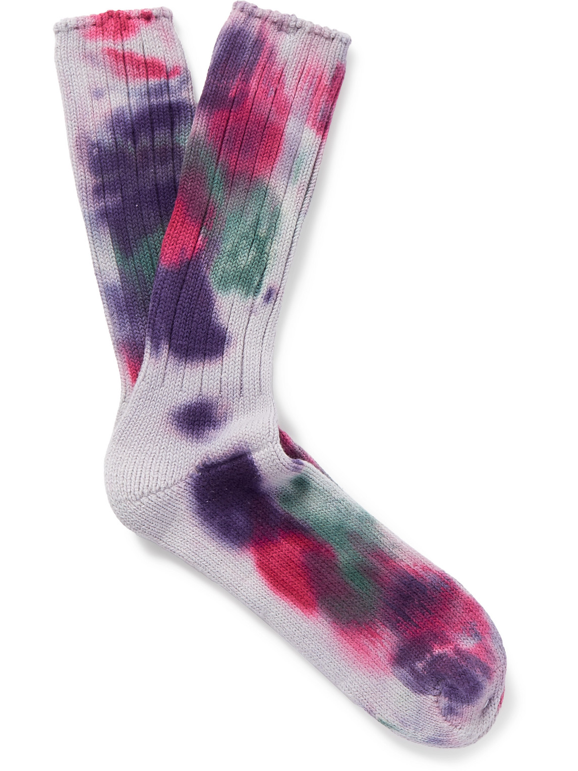 Anonymous Ism Scatter Dye Tie-dyed Ribbed Cotton-blend Socks In Pink