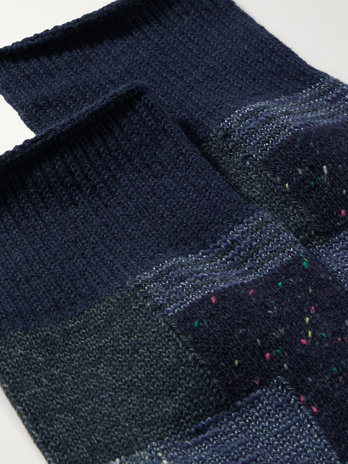 Shop Anonymous Ism Patchwork Jacquard-knit Cotton-blend Socks In Blue
