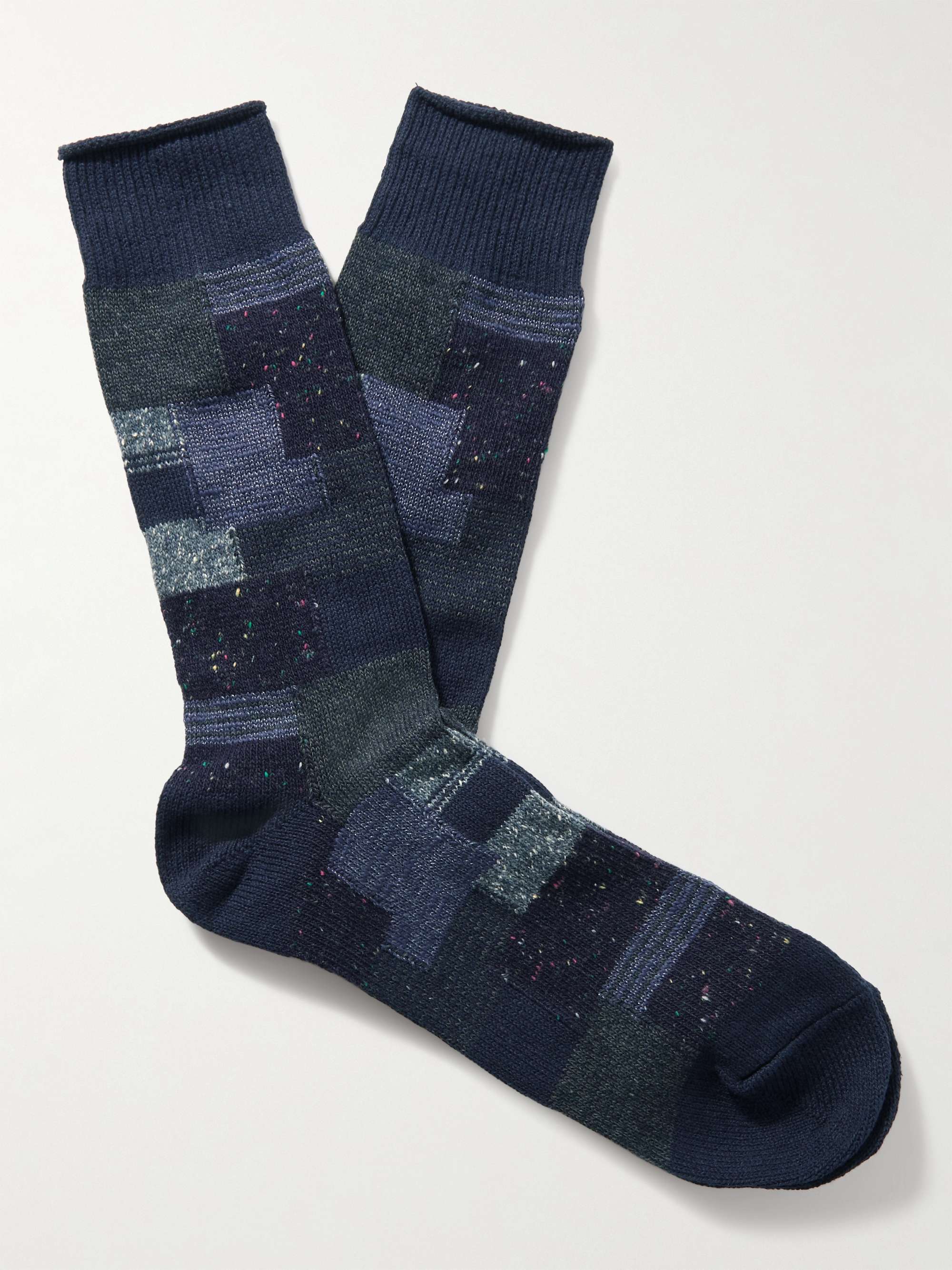 ANONYMOUS ISM Patchwork Jacquard Knit Cotton Blend Socks for Men