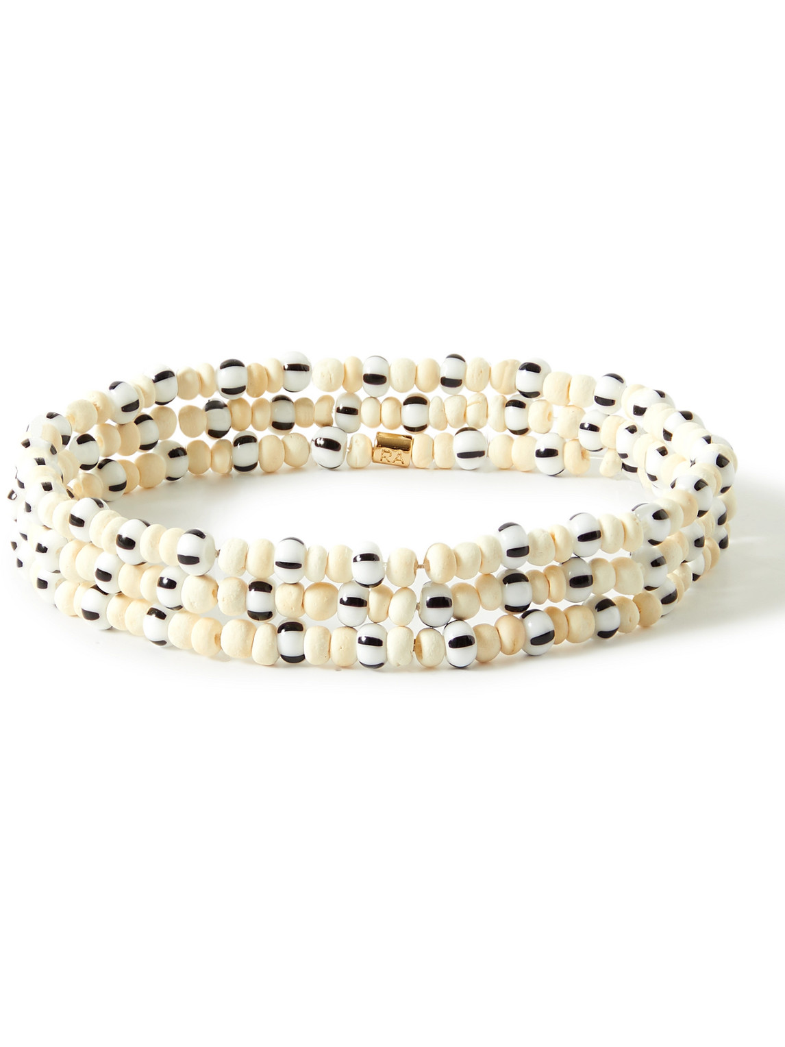 Roxanne Assoulin Fresh Linens Set Of Three Gold-tone, Wood And Enamel Beaded Bracelets In Neutrals