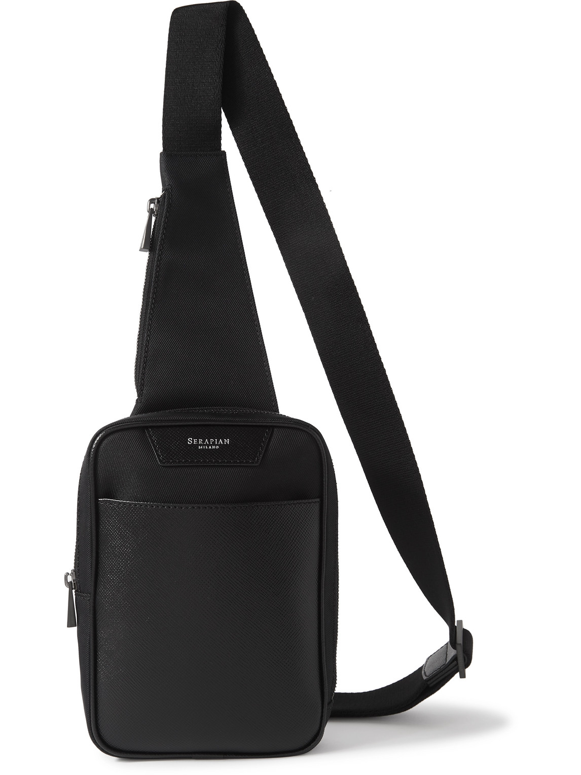 Shop Serapian Sling Coated-canvas And Cross-grain Leather Messenger Bag In Black