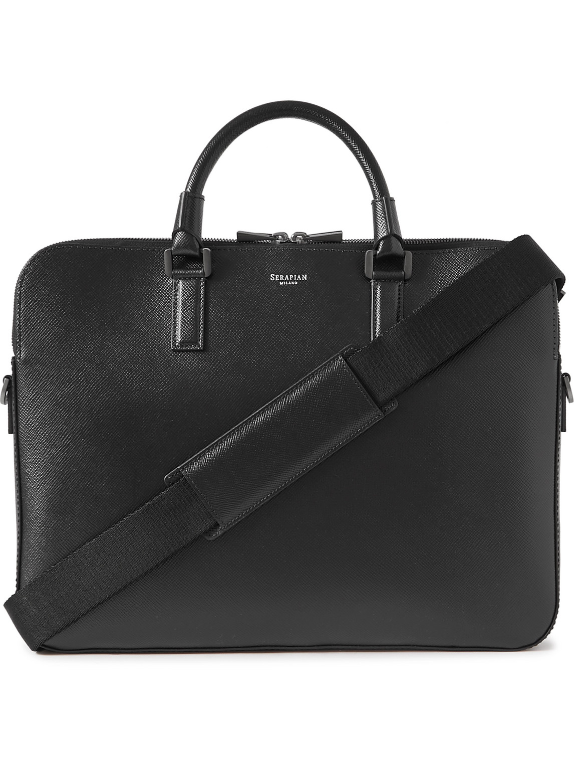 Shop Serapian Evoluzione Cross-grain Leather Briefcase In Black
