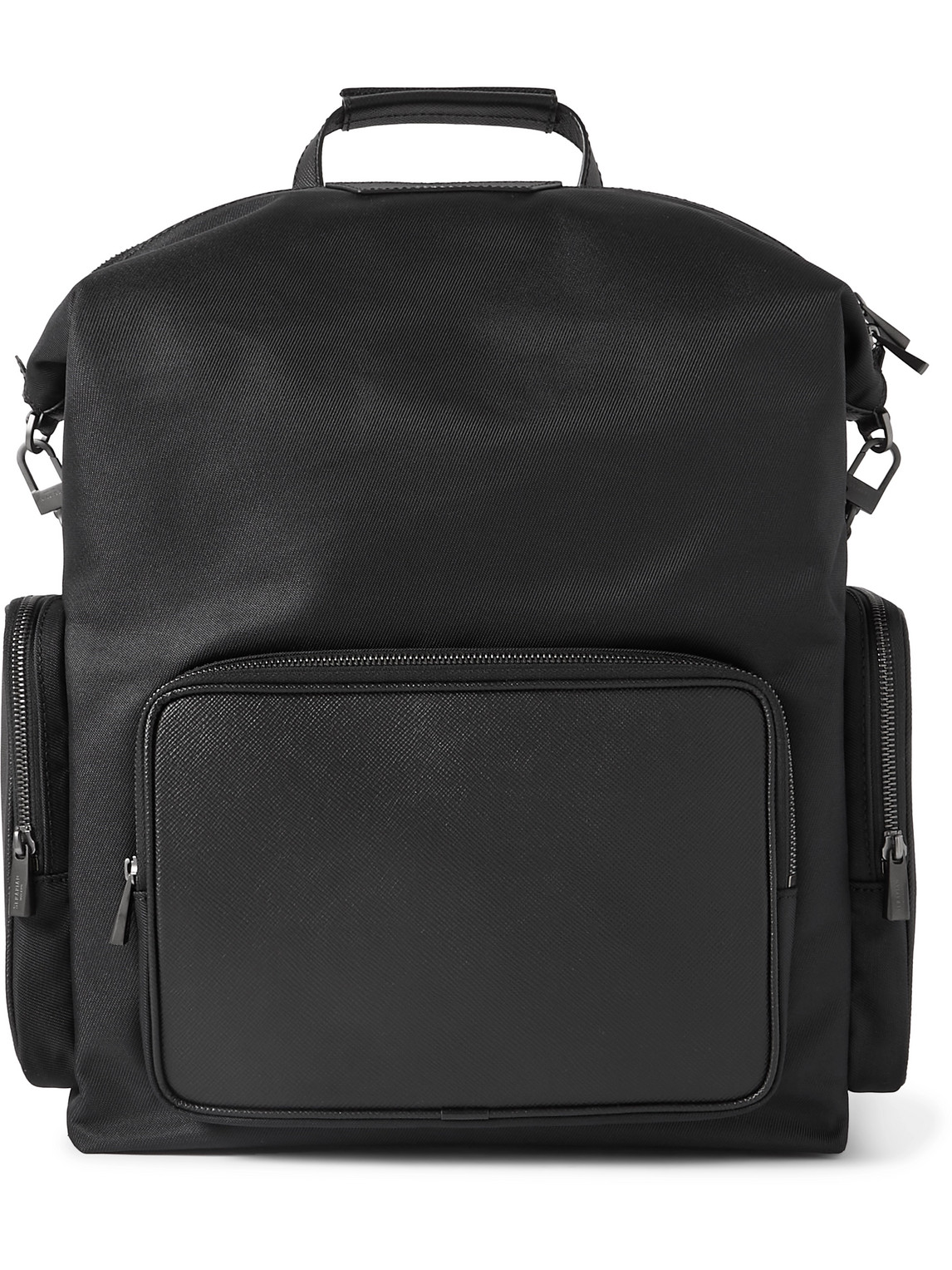 Evoluzione Full-Grain Leather-Trimmed Twill Backpack