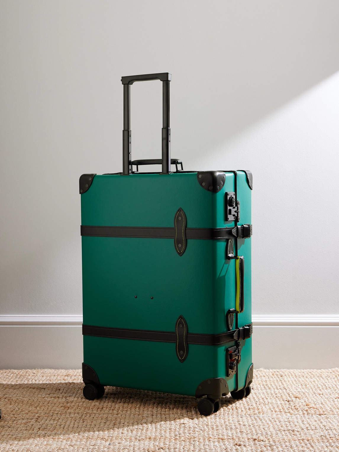 Shop Globe-trotter Aston Martin Formula 1 Leather-trimmed Large Check-in Suitcase In Green