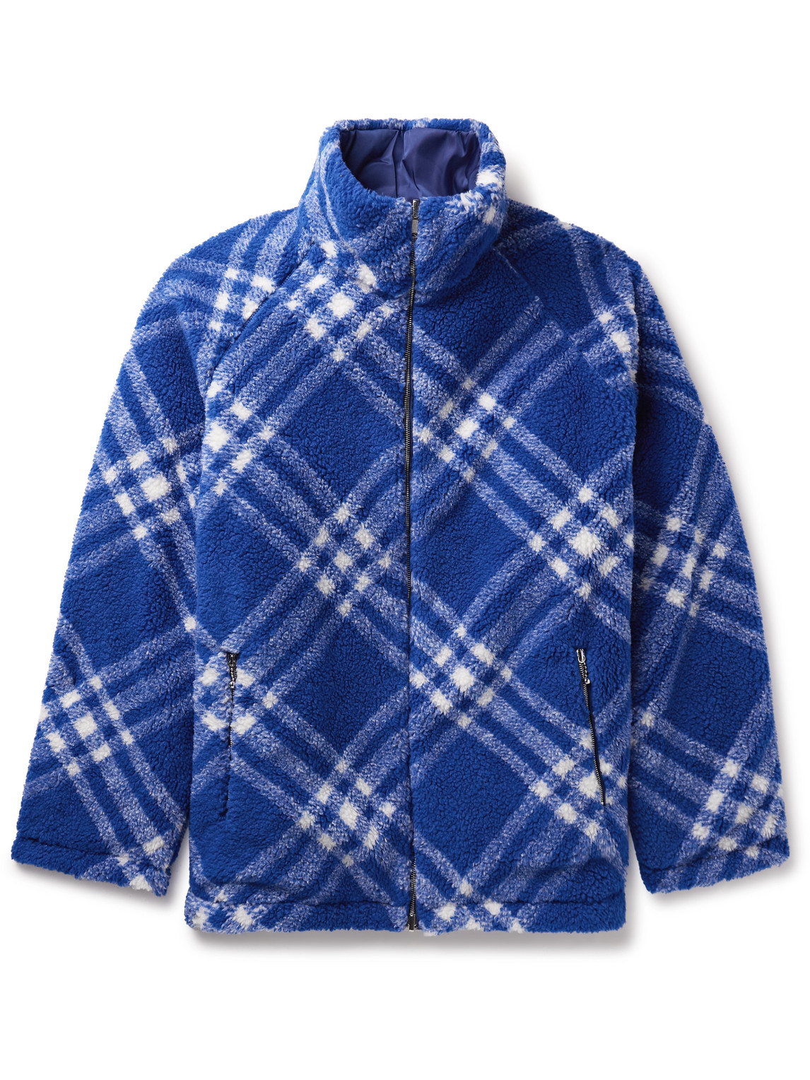 Burberry Reversible Checked Fleece And Shell Jacket In Blue