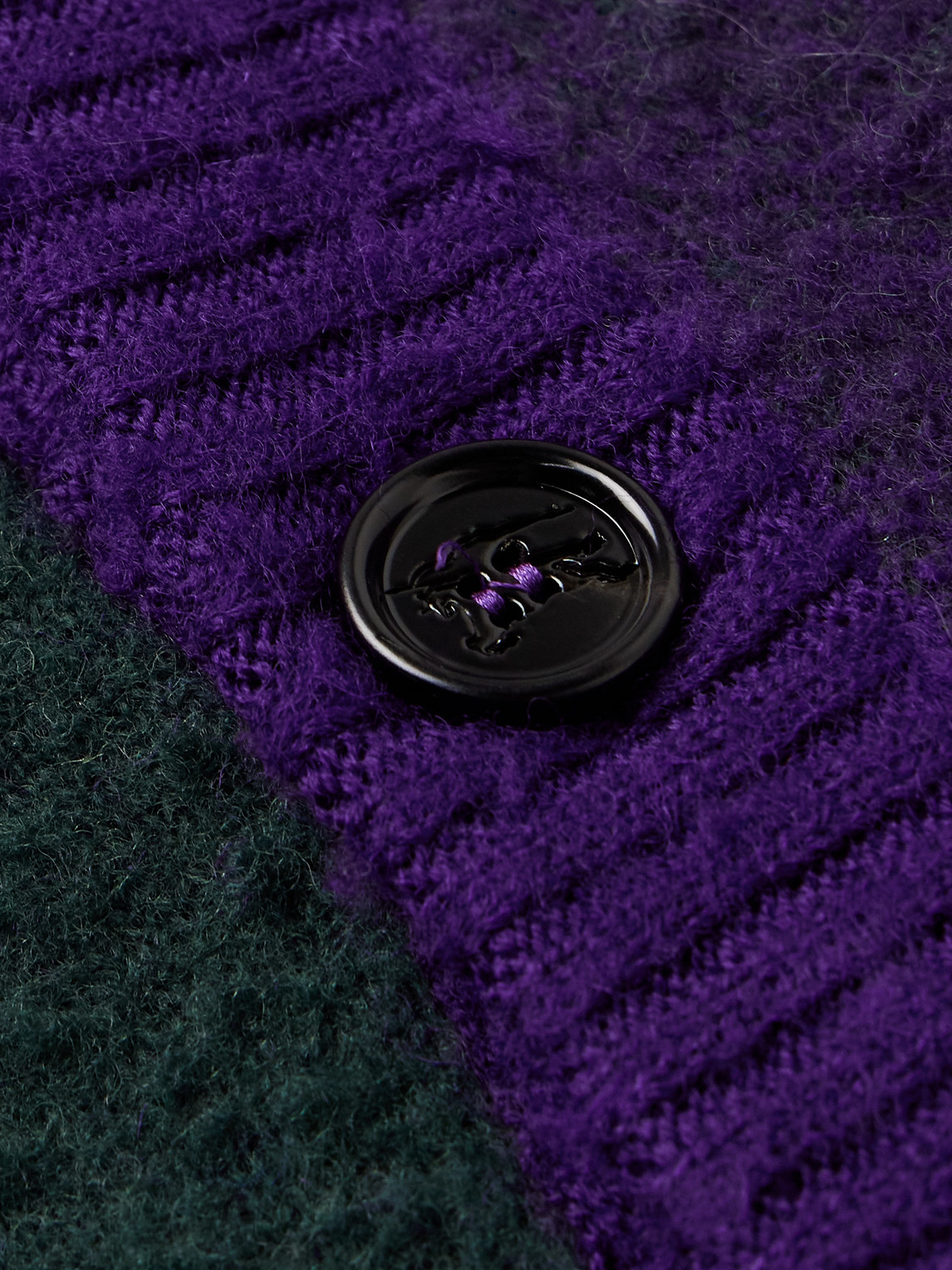 Shop Burberry Jacquard-knit Argyle Brushed-wool Cardigan In Purple