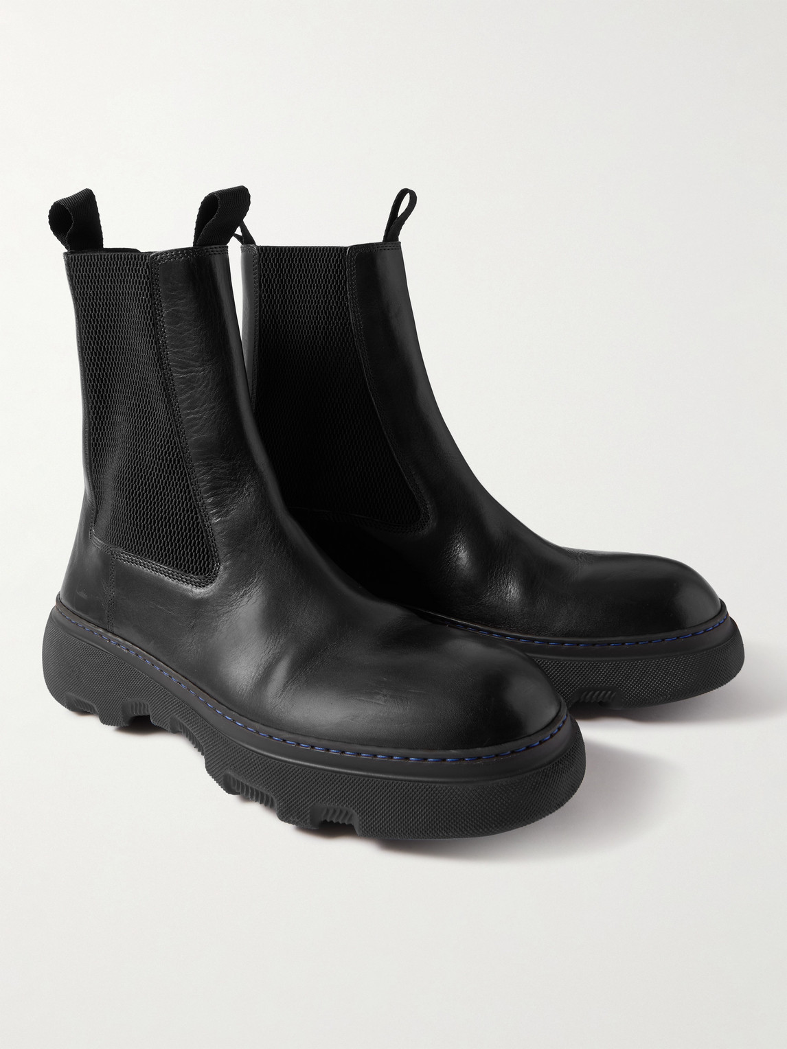 Shop Burberry Leather Chelsea Boots In Black