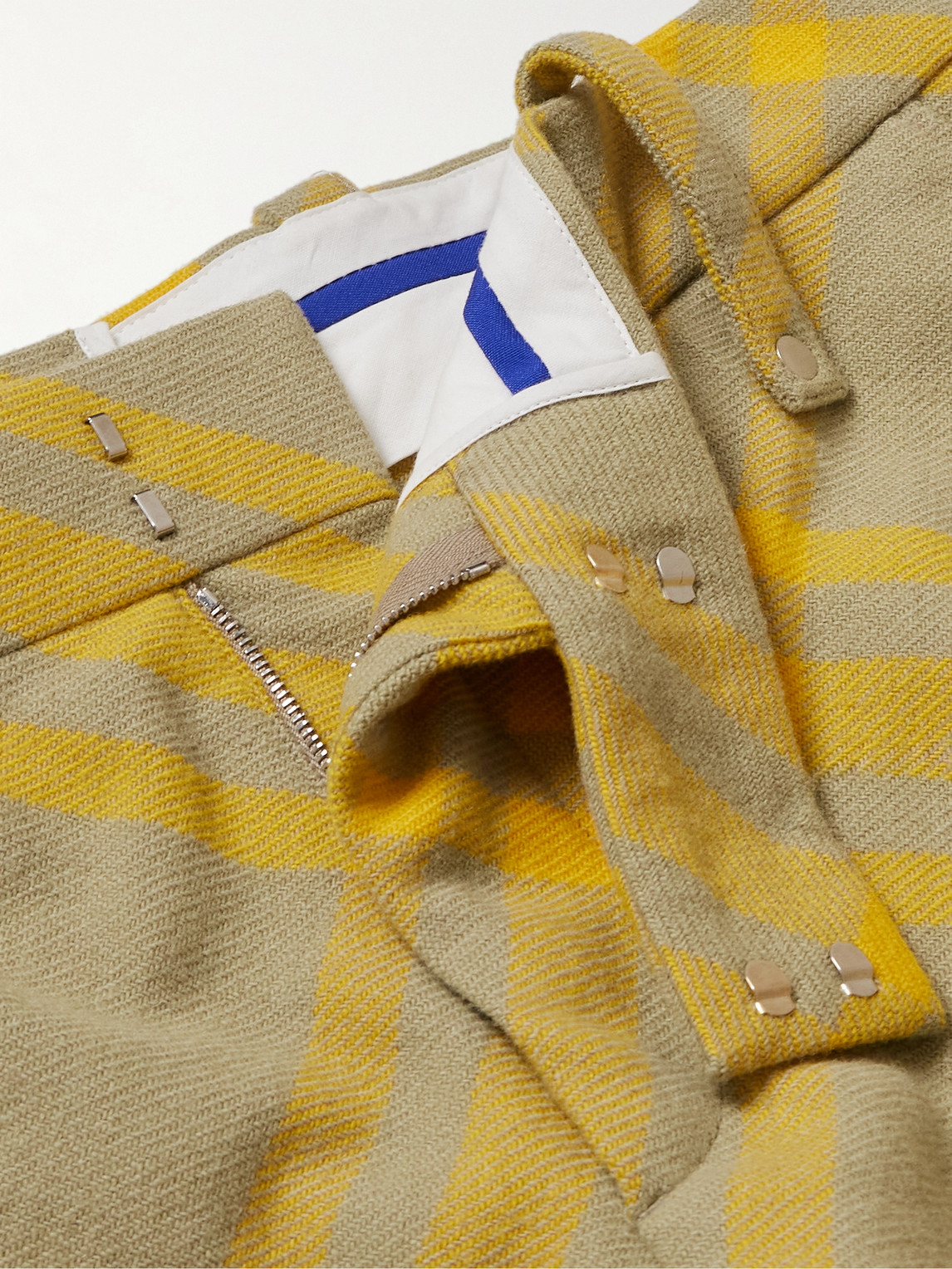 Shop Burberry Wide-leg Checked Virgin Wool-twill Trousers In Yellow