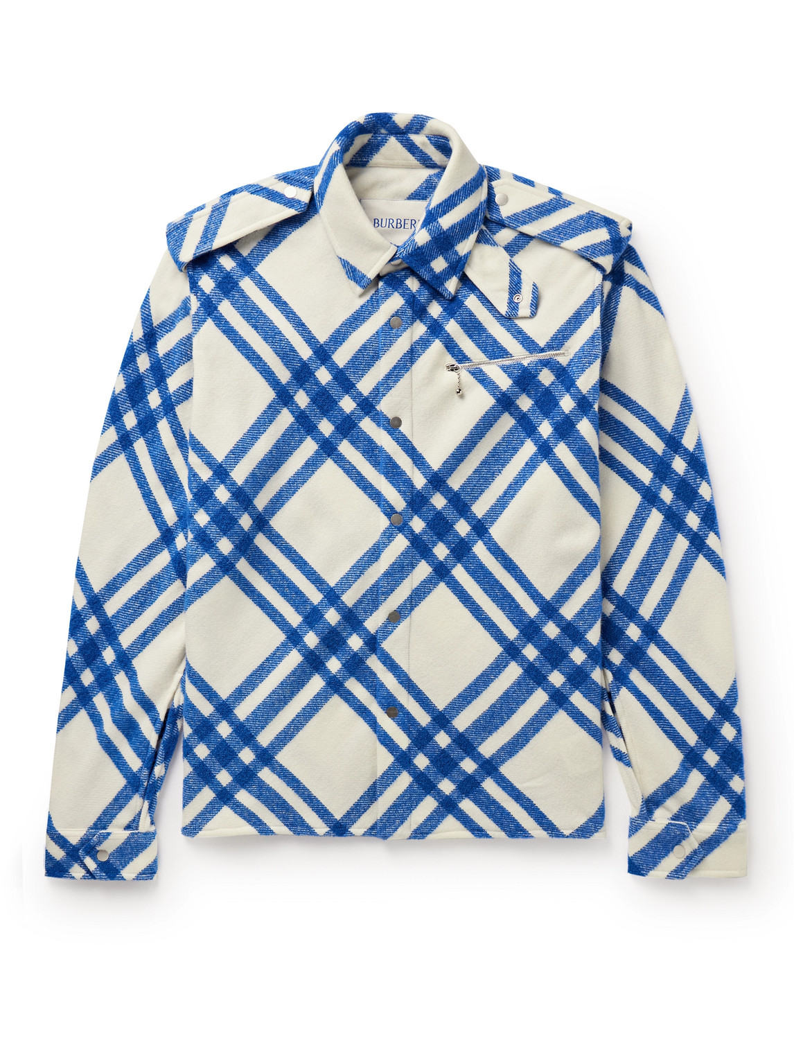 Shop Burberry Checked Brushed Wool-blend Overshirt In Blue