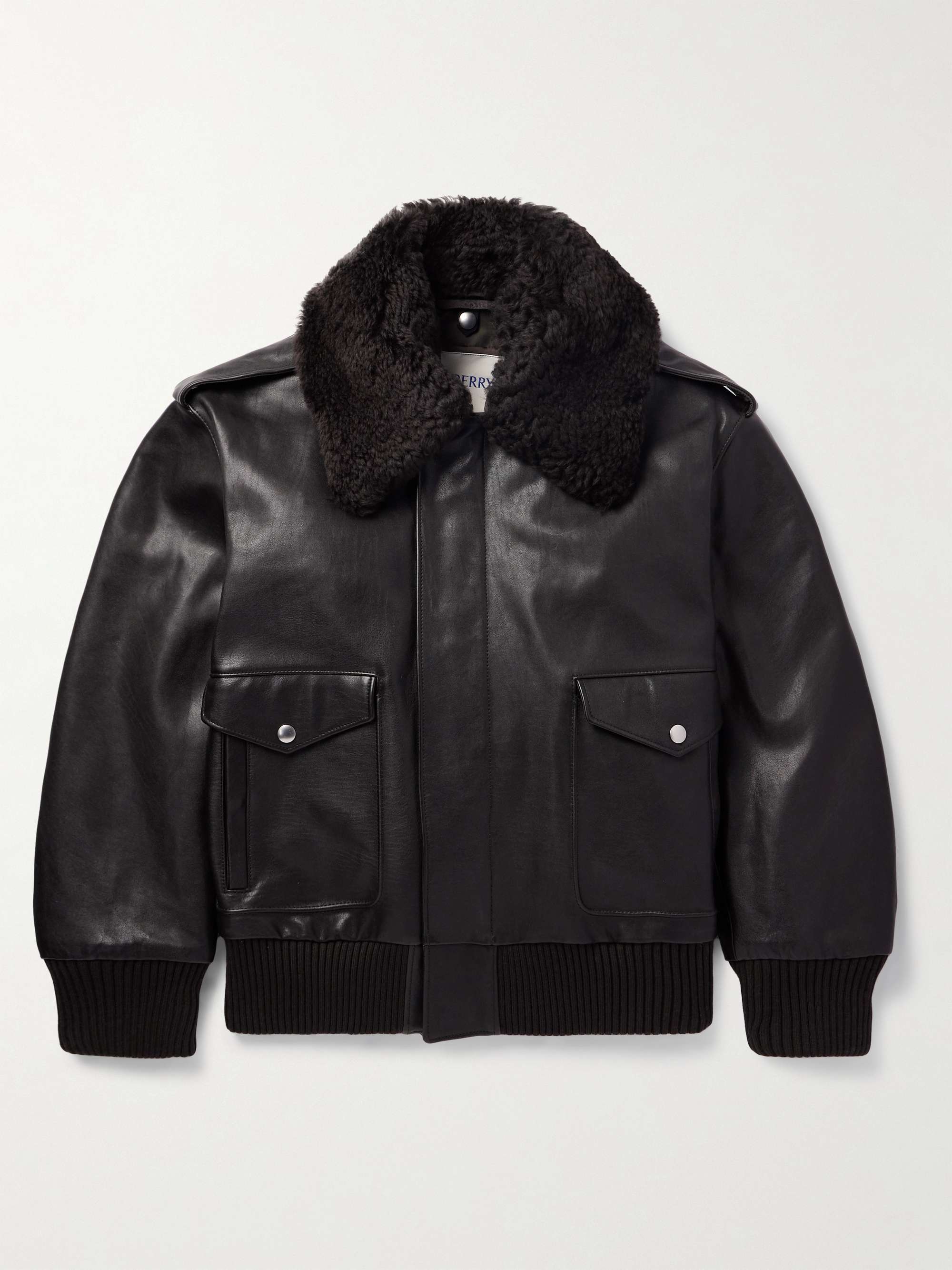 Shearling-Trimmed Full-Grain Leather Bomber Jacket