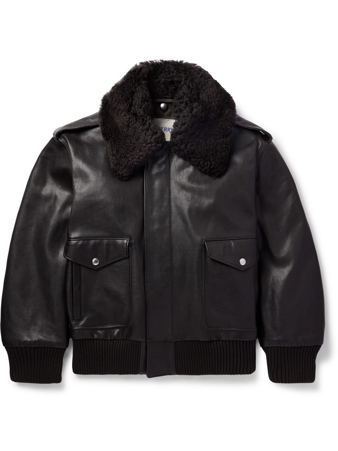 Burberry Shearling-trimmed Full-grain Leather Bomber Jacket In Brown