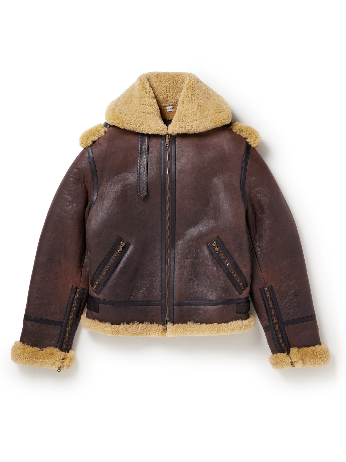Shop Burberry Shearling Jacket In Brown