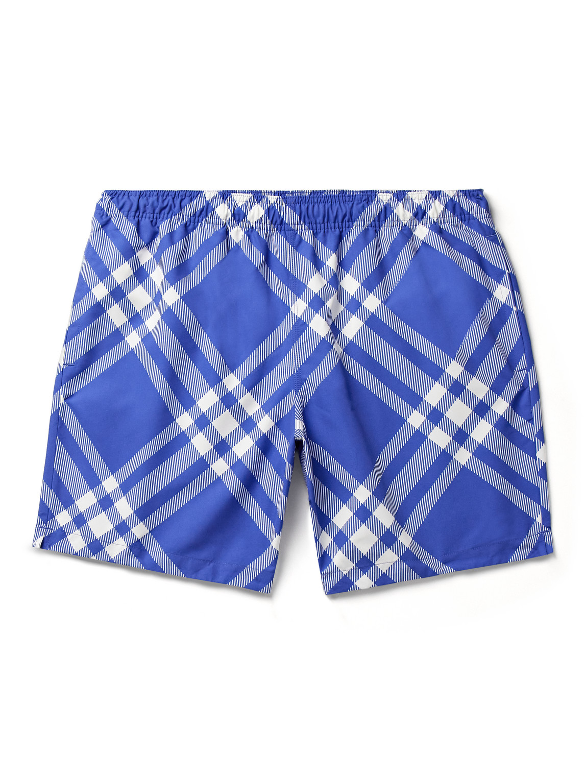 Shop Burberry Straight-leg Long-length Checked Swim Shorts In Blue