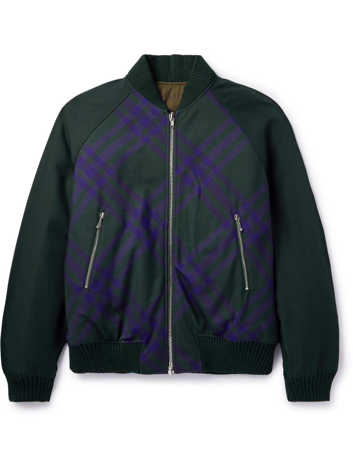 Burberry Check Reversible Bomber Jacket In Purple