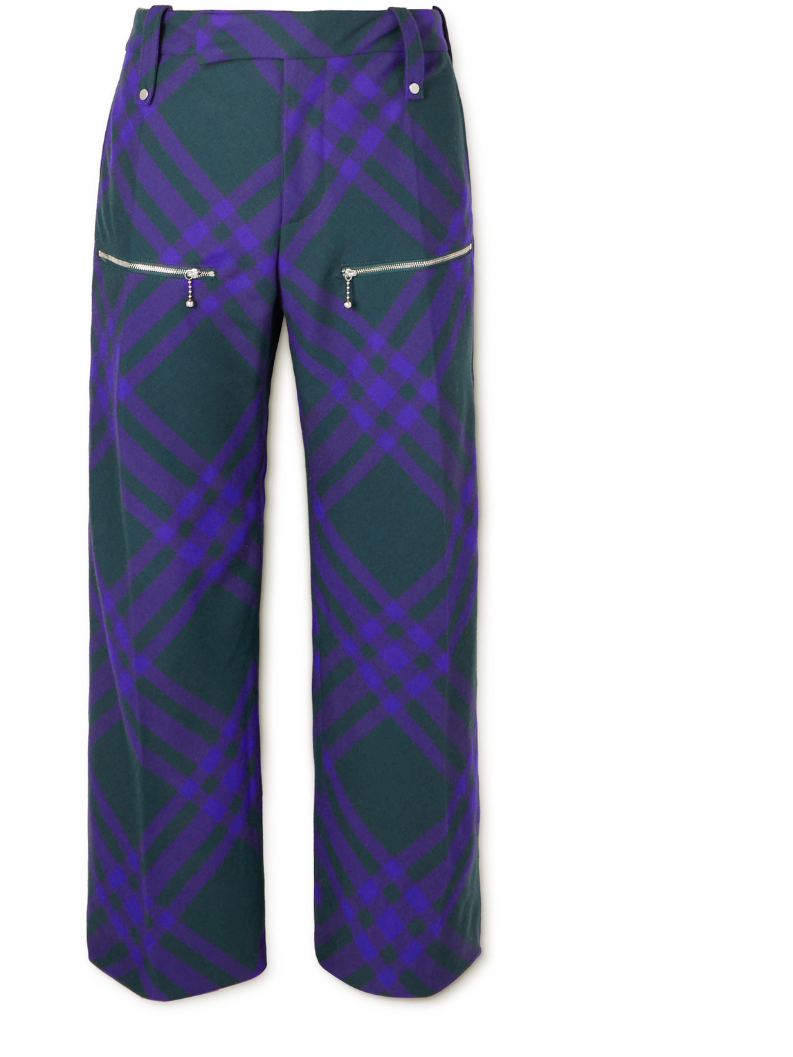 Burberry Wide-leg Bleated Checked Virgin Wool Trousers In Blue