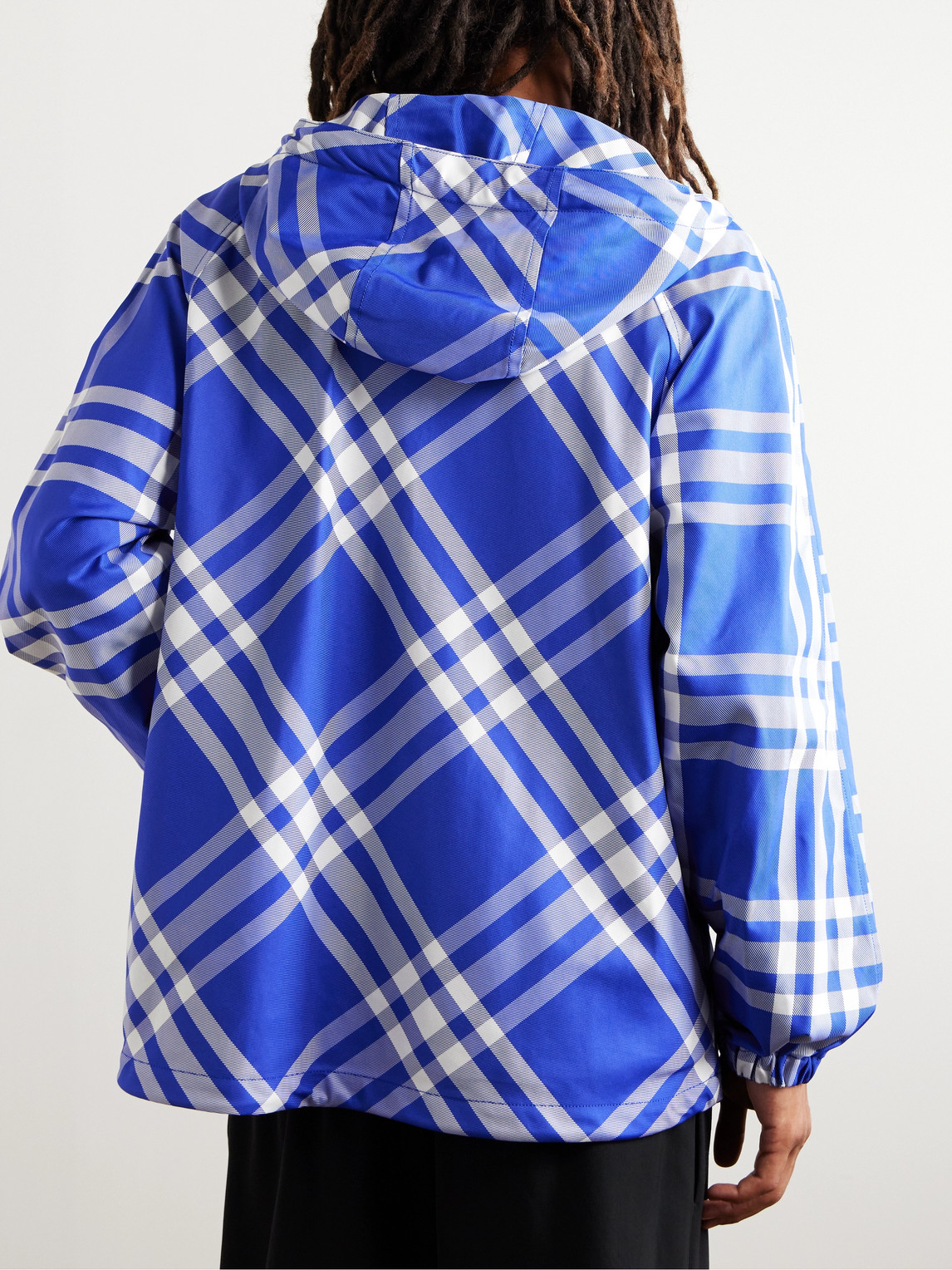 Shop Burberry Checked Nylon-twill Hooded Jacket In Blue