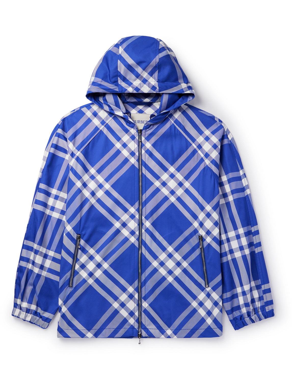 Shop Burberry Checked Nylon-twill Hooded Jacket In Blue