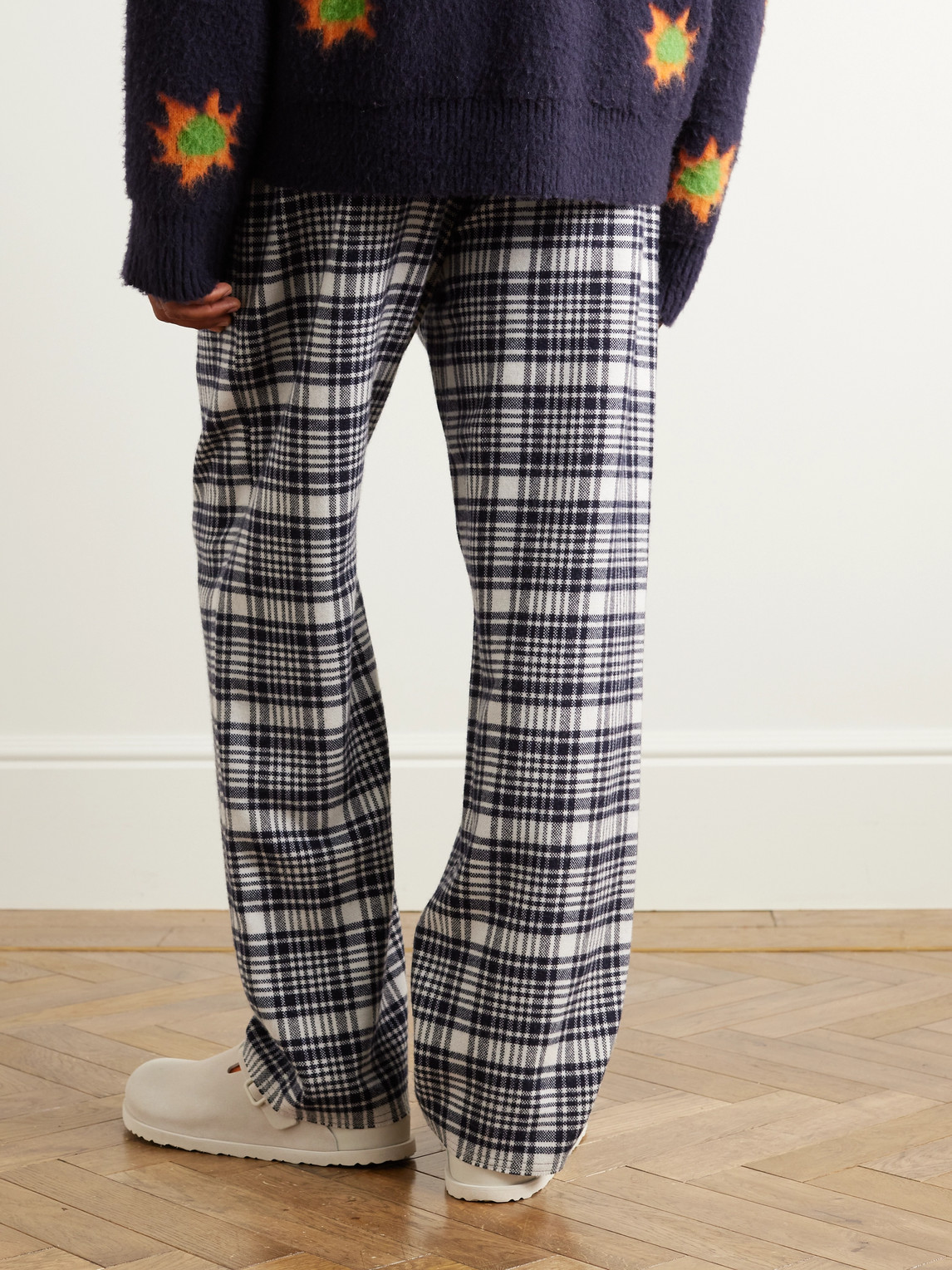 Shop Zegna X The Elder Statesman Straight-leg Checked Wool And Oasi Cashmere-blend Trousers In Blue