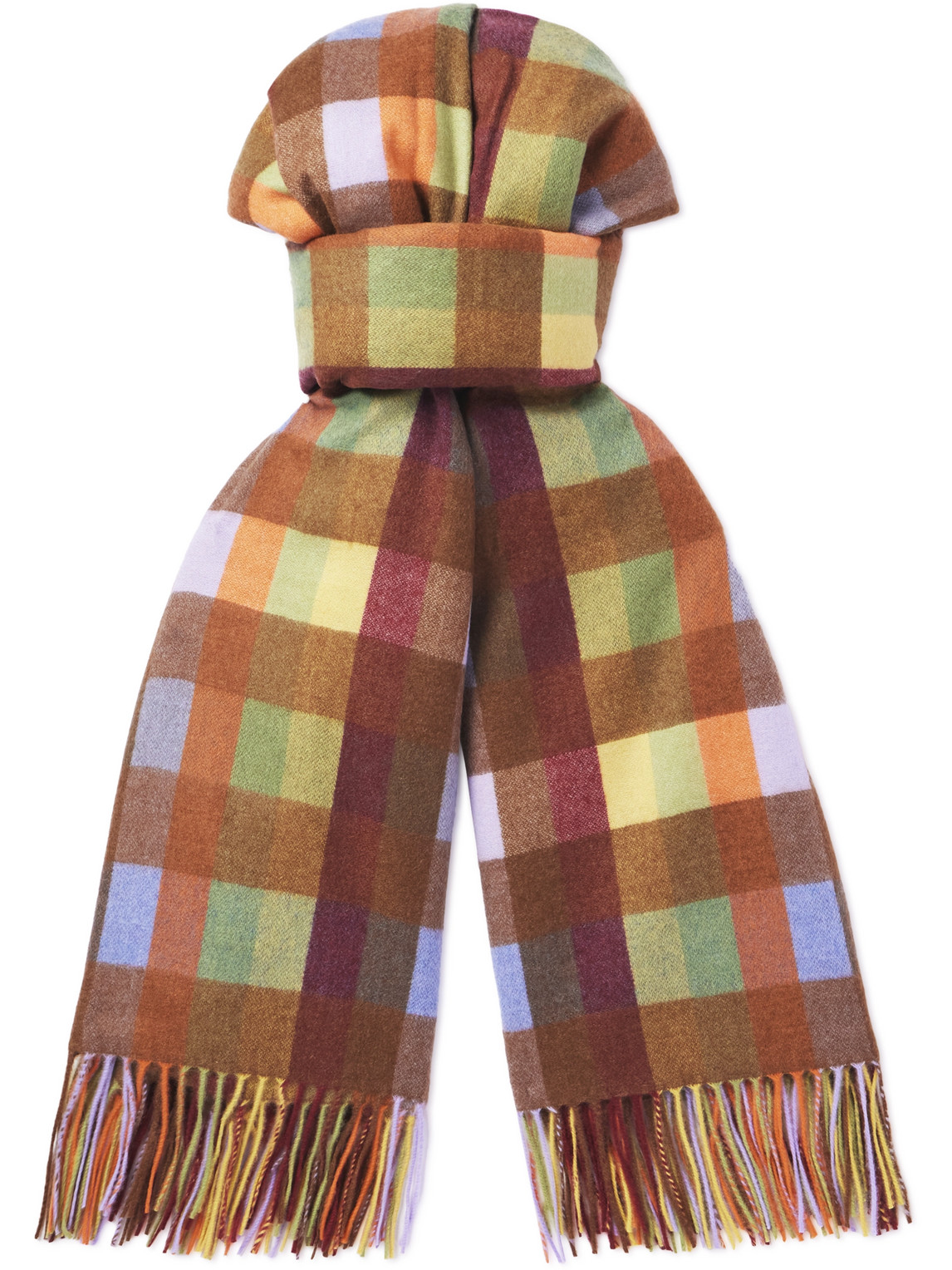 Zegna X The Elder Statesman Fringed Checked Cashmere Scarf In Brown