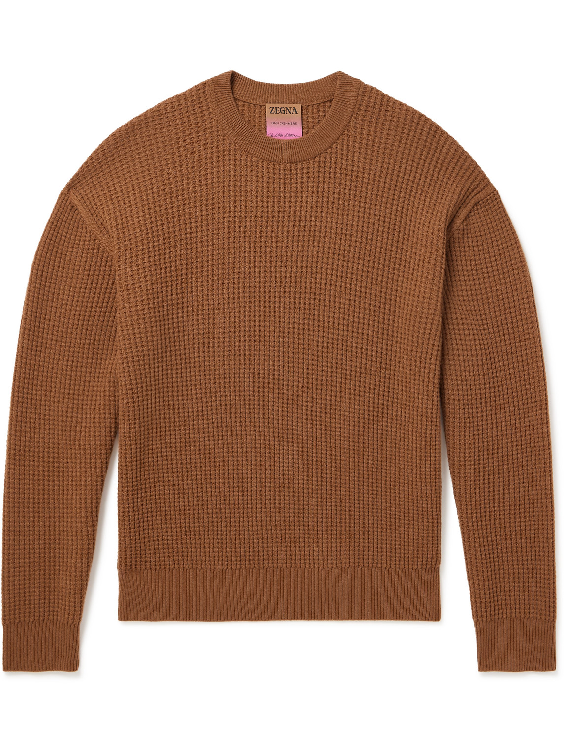 Zegna X The Elder Statesman Waffle-knit Oasi Cashmere Sweater In Brown