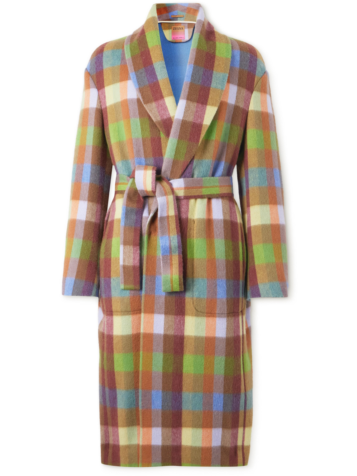 Zegna X The Elder Statesman Shawl-collar Checked Cashmere Dressing Gown In Green