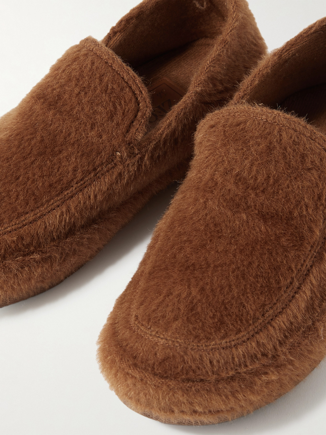 Shop Zegna X The Elder Statesman Oasi Cashmere-lined Alpaca Slippers In Brown