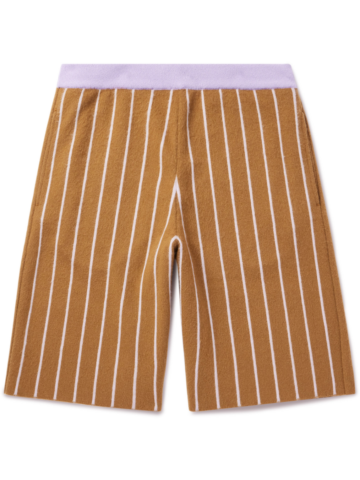 Zegna X The Elder Statesman Straight-leg Striped Brushed-cashmere Shorts In Brown