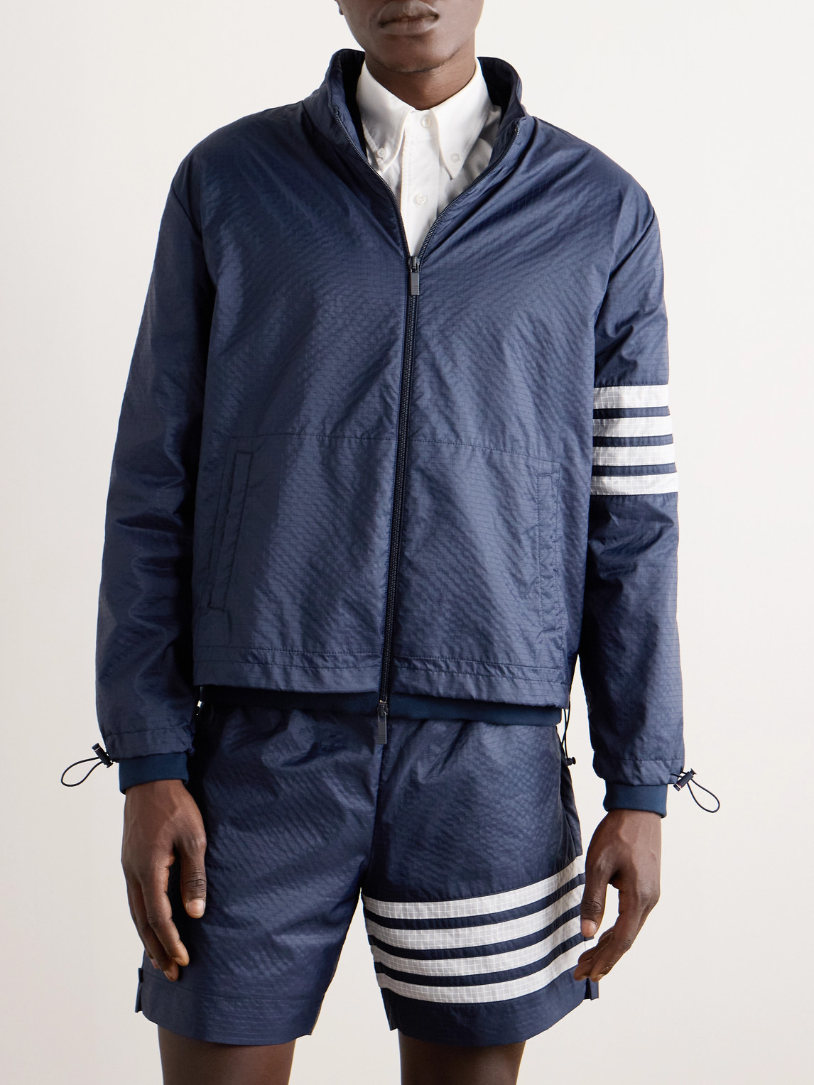 Shop Thom Browne Striped Ripstop Bomber Jacket In Blue