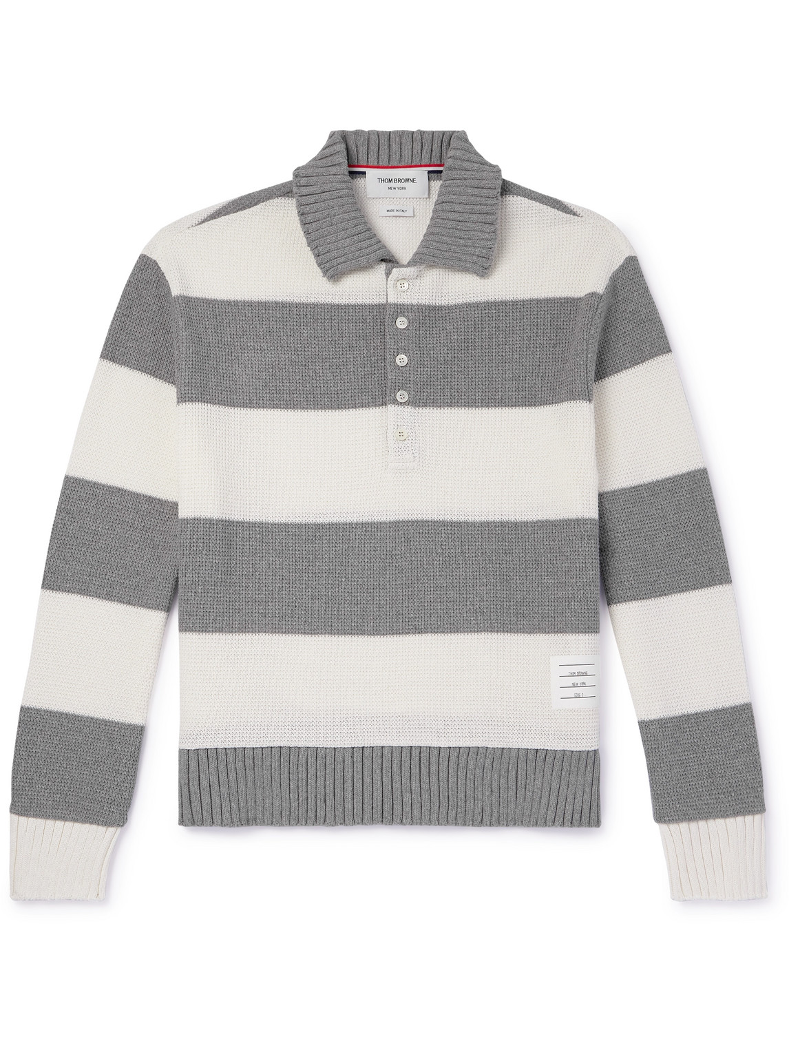 Logo-Appliquéd Striped Waffle-Knit Cotton Polo Shirt