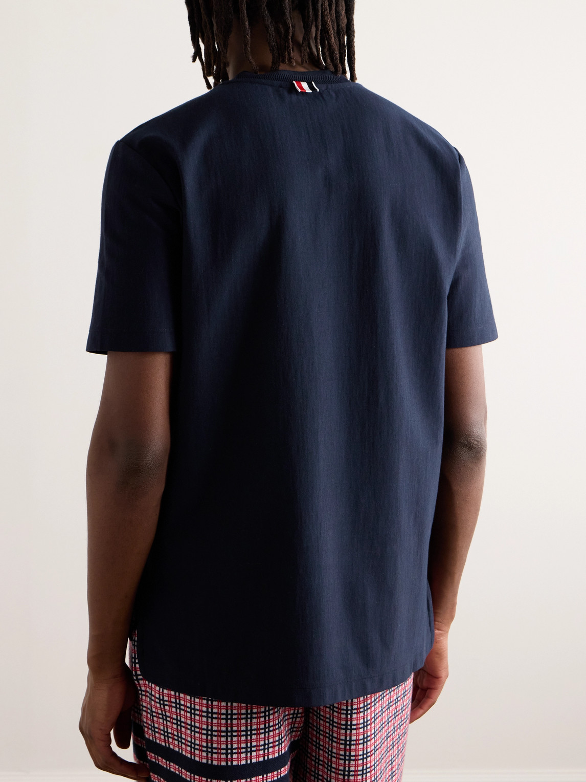 Shop Thom Browne Logo-appliquéd Striped Cotton-jersey T-shirt In Blue