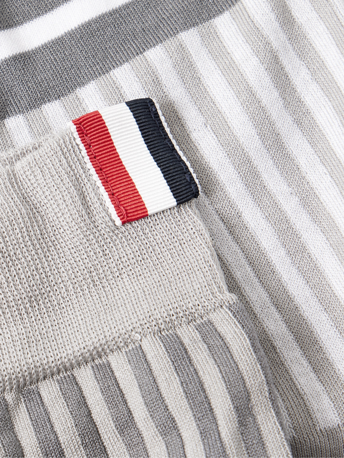 Shop Thom Browne Fun Mix Grosgrain-trimmed Striped Cotton-blend Socks In Gray