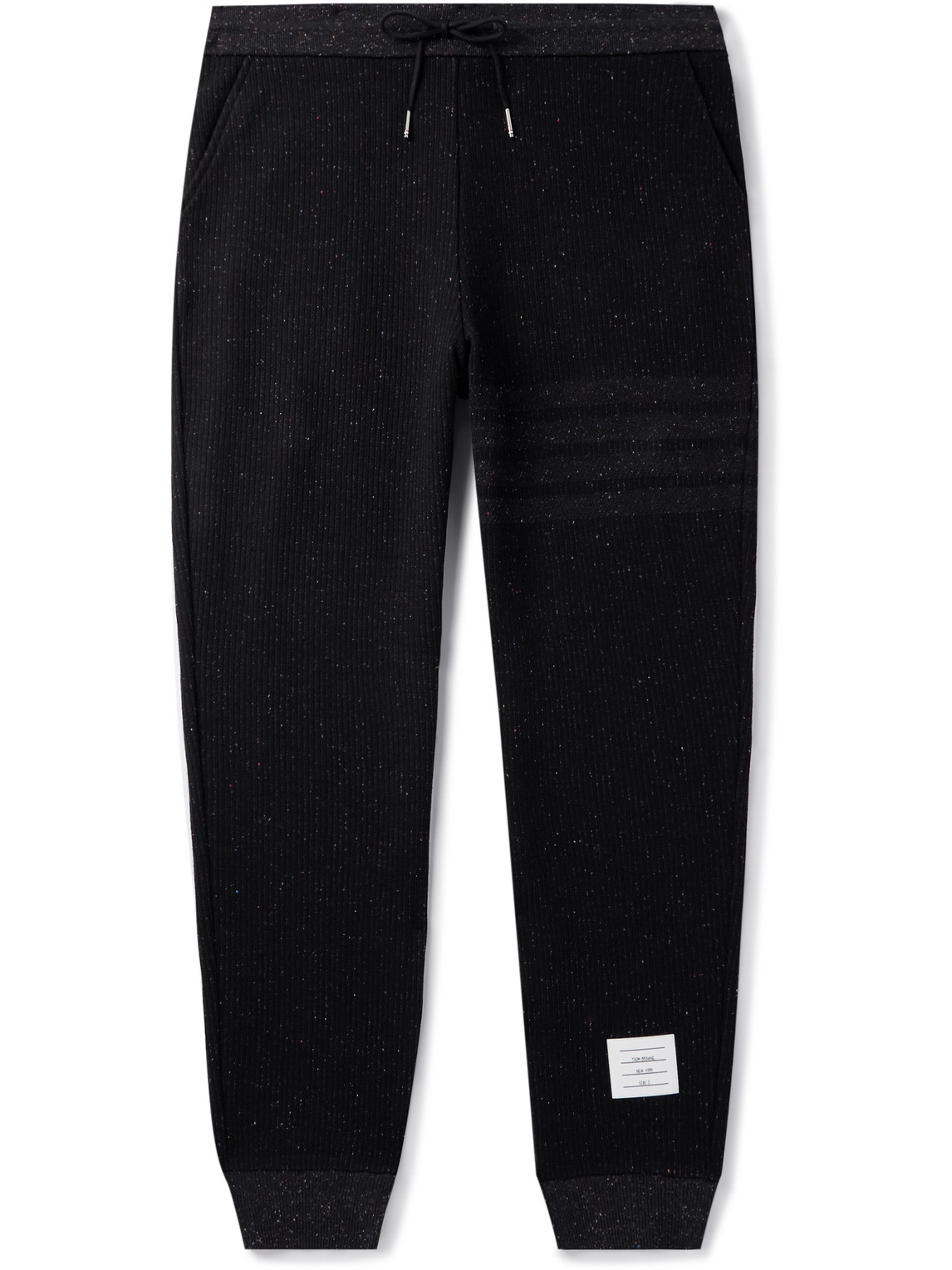 Shop Thom Browne Logo-appliquéd Ribbed Cotton And Silk-blend Sweatpants In Black